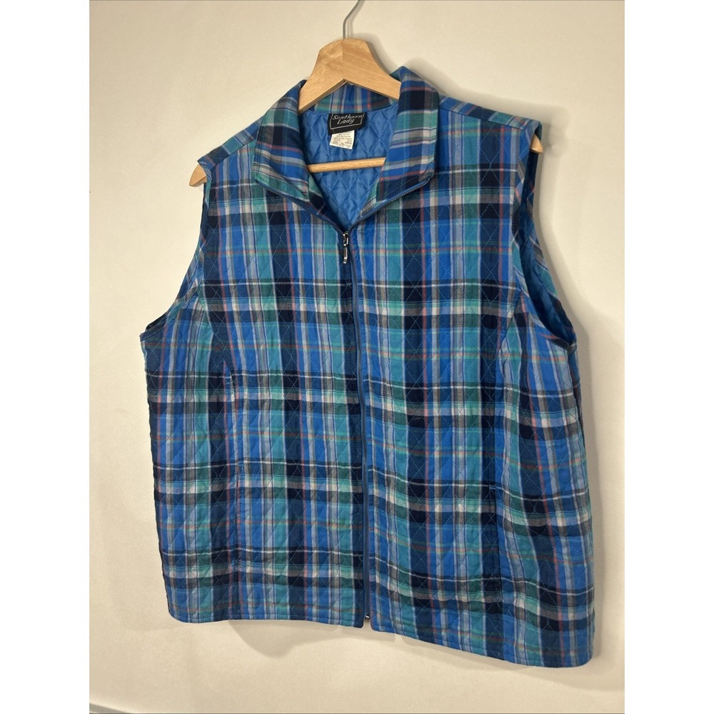 Southern Lady Vest Womens Quilted Size XL Plaid